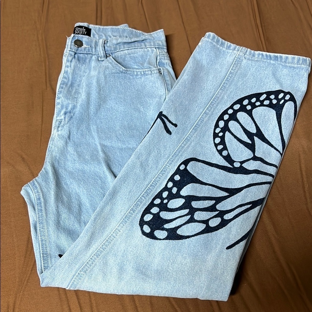 Simply society women Light Blue Jeans with Black Butterfly Design - Picture 5 of 8